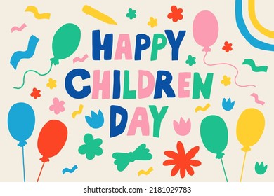 Feliz Día del Niño y conjunto de diseño de objetos lineales