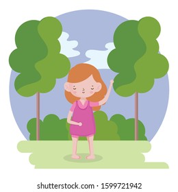 Happy Children's Day, little girl with pink dress in the park vector illustration