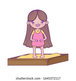happy childrens day, little girl standing in sandbox vector illustration