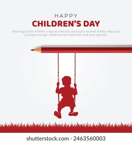 Happy Children's Day Post and Greeting Card. Modern and Minimal World Children's Day Celebration Flyer Vector Illustration