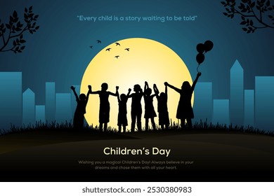 Happy Children's Day Post and Greeting Card. Modern and Minimal World Children's Day Celebration Flyer Vector Illustration