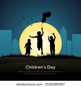 Happy Children's Day Post and Greeting Card. Modern and Minimal World Children's Day Celebration Flyer Vector Illustration