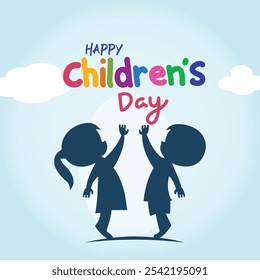 Feliz día del niño y tarjeta de felicitación. Afiche de celebración del Día Mundial del Niño. Ilustración vectorial