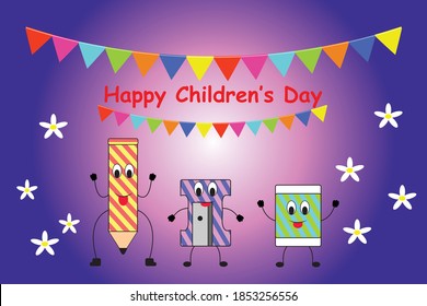 Happy Children's Day poster. Creative doodling with the best friends for every child.  