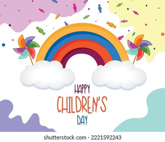 Feliz Día del Niño Diseño de fondo colorido del arcoiris.