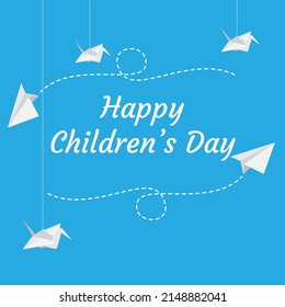 Happy children's day simple with origami embellishments