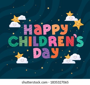 Happy childrens day with stars and clouds design, International celebration theme Vector illustration