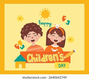 Happy Children's Day Sticker Character Greeting card decoration