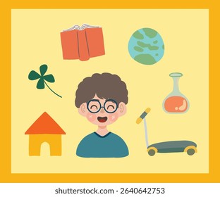 Happy Children's Day Sticker Character Greeting card decoration