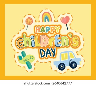 Happy Children's Day Sticker Character Greeting card decoration