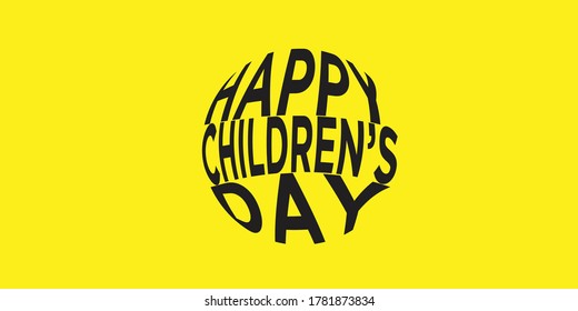 Happy children's day typography with black texture in bright yellow background