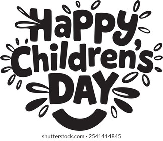 Happy Children's Day typography, silhouette, vector art and illustration with symbol