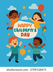 Diseño de Vector del día de los niños feliz. idea de póster mínima, morden y creativa para el día de los niños.