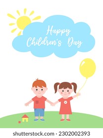 Feliz Día del Niño. Tarjeta de saludo vectorial en estilo de caricatura