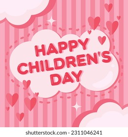 happy childrens day vector greeting with pink background