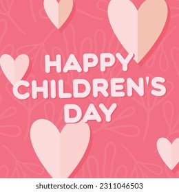 happy children's day vector greeting in red color decorated with love vector background