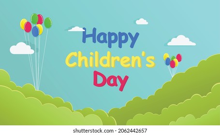 Happy Children's Day Vector Illustration Colorful Banner Background Postcard Poster