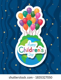 Happy childrens day with world and balloons design, International celebration theme Vector illustration