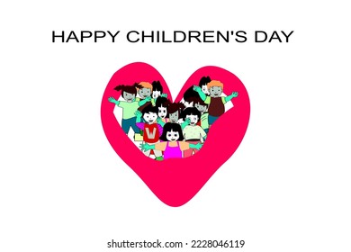 Happy children's day,qute vector greeting card with love or hart icon and  cartoon picture,vector