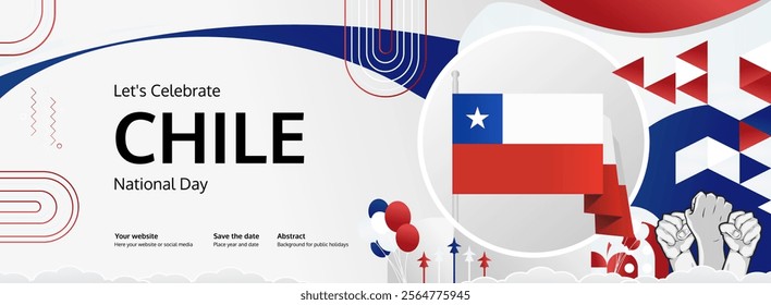 Happy Chile Independence Day banner in modern style. Wide banner for website, social and more with typography. Illustration for national holiday celebration party