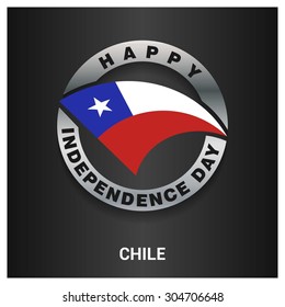 Happy Chile independence day Flag metal badge - National Day silver border - Vector illustration