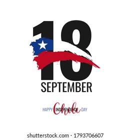 Happy Chile Independence Day greeting card, banner, poster design print. Chile flag grunge vector illustration on white background and number 18. South America national holiday. Vector illustration