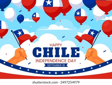 Happy Chile Independence Day Vector Illustration with Waving Flag and Ribbon in National Holiday Flat Style Cartoon Background