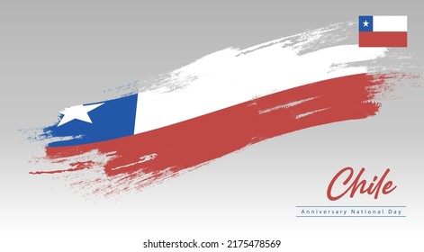 Happy Chile National Day. Paint brush style flag, Banner, Greeting card, Flyer design. Poster Template Design