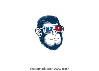 Happy Chimpanzee Wears 3D Glasses