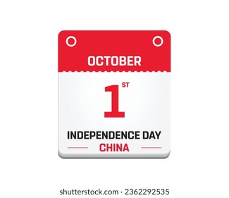 Feliz Día de la Independencia de China, Día de la Independencia de China, China, Bandera de China, 1 de octubre, 1 de octubre, Día de la Independencia, Día Nacional, Calender, Fecha, Diseño Tipográfico, Vectores Mínimos, Icono de tipografía