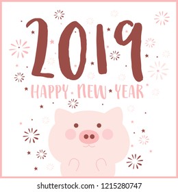 Happy China New year 2019 illustration, pig. Vector Illustration.