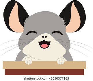 Happy Chinchilla Peeking Over hand drawn