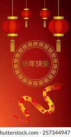 Happy chines new year greeting card design decorated with traditional lantern and snake illustration