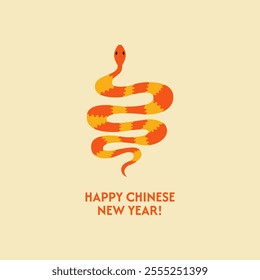 Happy chinese 2025 new year greeting card with snake. Vector flat illustration in minimalist modern style	
