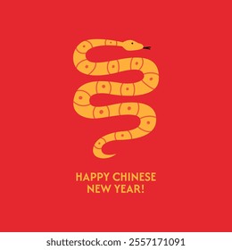 Happy chinese 2025 new year greeting card with snake. Vector flat illustration of fantasy reptile. Zodiac symbol of lunar new year