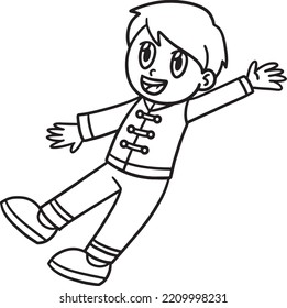 Happy Chinese Boy Isolated Coloring Page For Kids