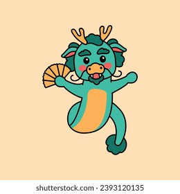 Happy Chinese dragon illustration. Happy new year 2024. Animal holidays cartoon character set. 
