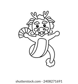 Happy Chinese dragon illustration. Happy new year 2024. Animal holidays cartoon character set. 