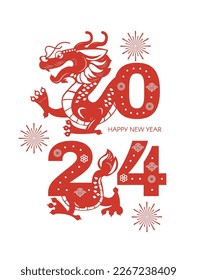 Happy Chinese ew Year, Year of the Dragon! Eastern calendar design template with Dragon beast. Asian traditional holiday celebration