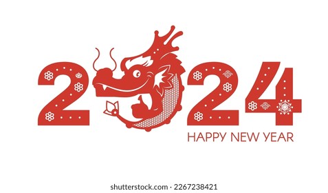 Happy Chinese ew Year, Year of the Dragon! Eastern calendar design template with Dragon beast. Asian traditional holiday celebration