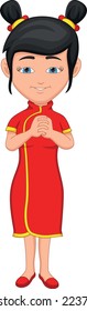 happy Chinese girl cartoon on white background