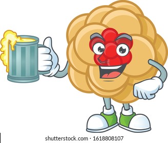 Happy chinese gold flower mascot design with a big glass