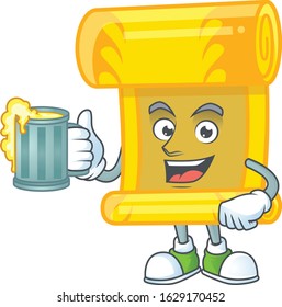 Happy chinese gold scroll mascot design with a big glass