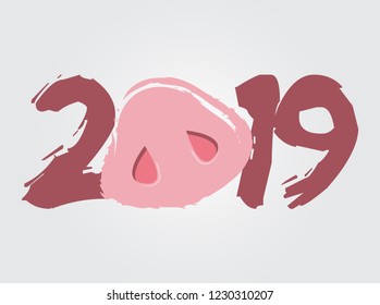 Happy Chinese Lunar New Year 2019 Year of The Pig, Animal Zodiac Flat Vector Illustration