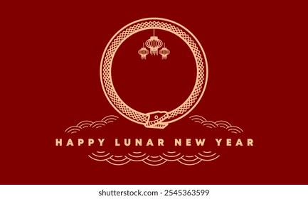 Happy Chinese or Lunar new year greeting of Year of Snake, ornament for Imlek background banner concept with Ouroboros symbol which represents the harmony of contrary forces