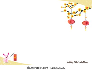 Happy Chinese Mid autumn festival with lantern and rabbit vector illustration with grunge texture for flyer, banner, greeting card, etc.10 eps.