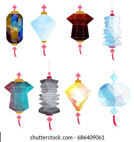 Happy Chinese Mid Autumn Festival or Lantern Festival with polygon style.