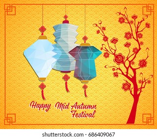 Happy Chinese Mid Autumn Festival or Lantern Festival with polygon style.