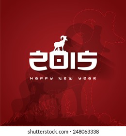 happy chinese new 2015 year-year of the goat- february 19th- red chinese style number lettering card with goat symbol