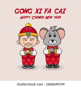 Happy chinese new 2020 year, year of the rat. Gong Xi Fa Cai translation: "Happy New Year". Template banner, poster in oriental style. Vector illustration.